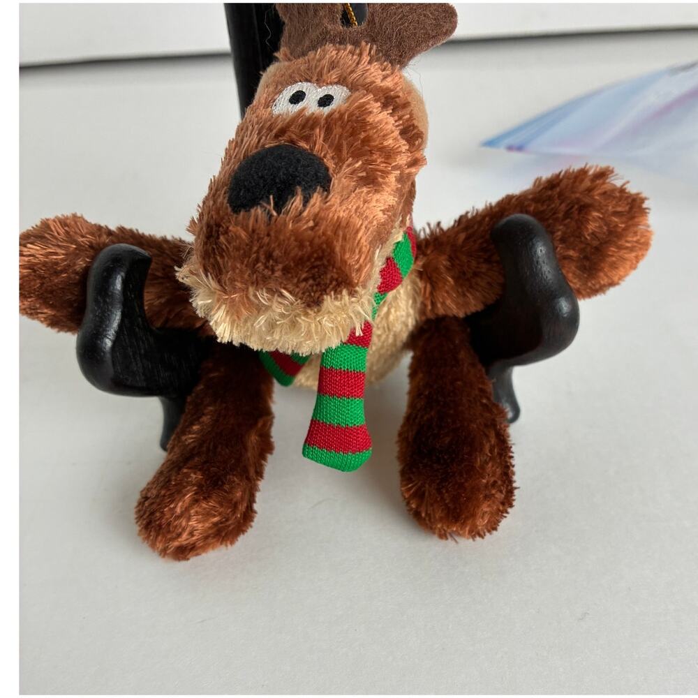 Hallmark Ornament Rodney Reindeer Plush Christmas Red & Green Striped Tie